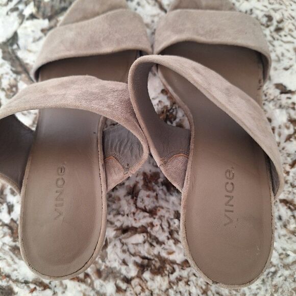 Vince Suede Sandal Block Heel Slip On  Gray‎ Open Toe  size 6.5 US - Picture 5 of 10